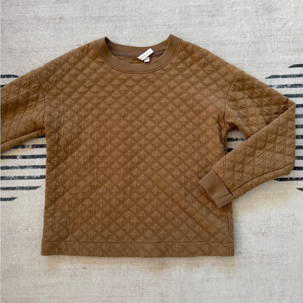 Quilted Diamond Pullover Sweatshirt JOYSPUN Brown S Soft Luxe Lounge cottagecore - Picture 2 of 11